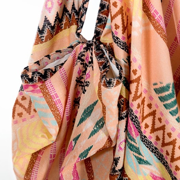 Boho Tribal Print Multicolor Zipper Large Size Shoulder Bag - Picture 2 of 5